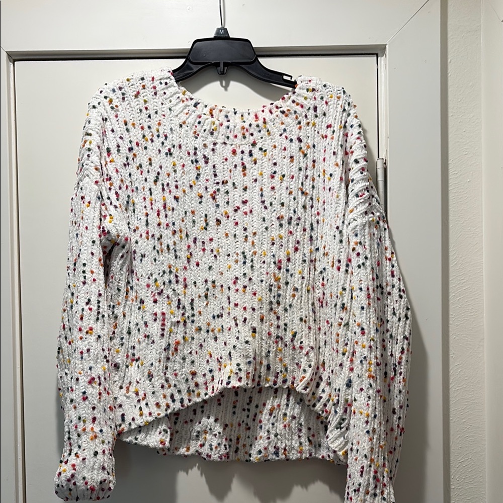 White Confetti Knit Sweater Top